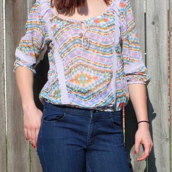 Hippie Rainbow Chiffon Top - Picture 1 of 4